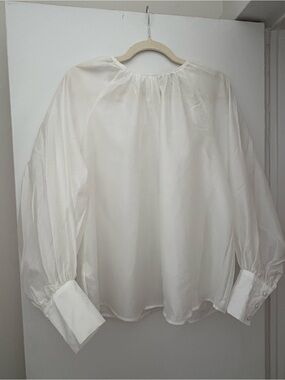 Punto Blanco Sheer Blouse - White - Size Small - Gathered Neckline, Button Cuffs